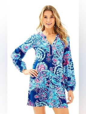 LILLY PULITZER Womens Joy Dress In Deep Indigo Gypsea Girl size Small